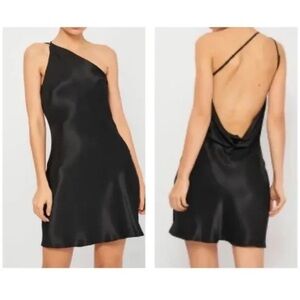 Zara black satin one shoulder backless mini dress with adjustable straps